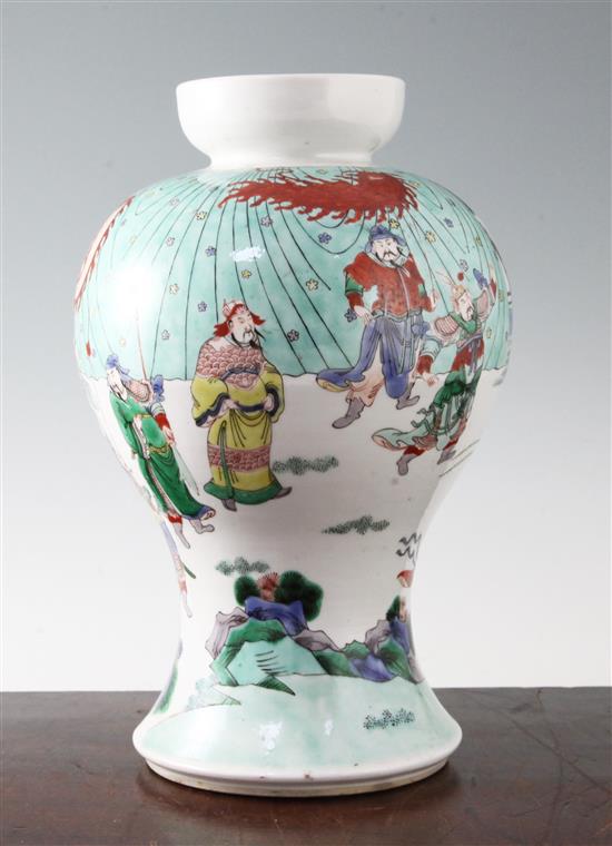 A Chinese famille verte baluster vase, late 19th century, 33cm